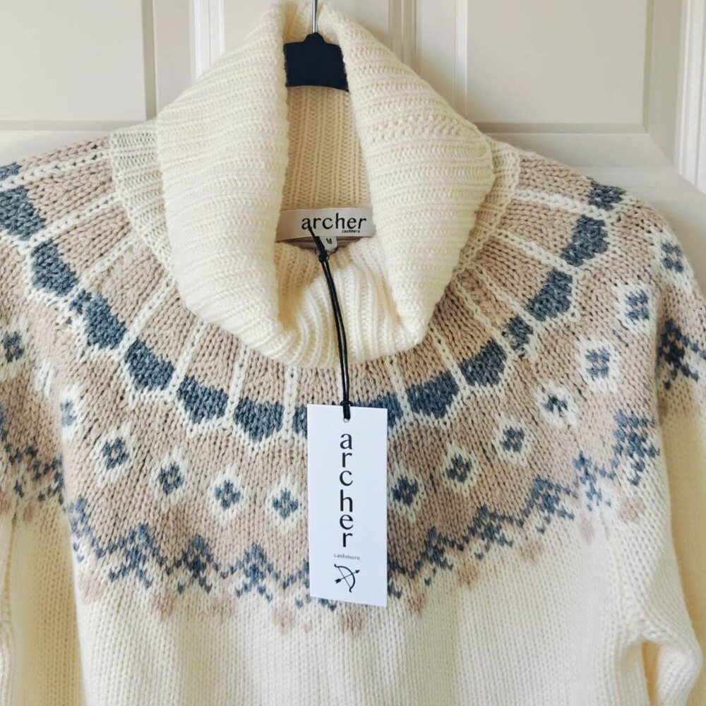 NWT Archer Cashmere Riley Intarsia Color-block Turtleneck Sweater classic - Picture 4 of 5